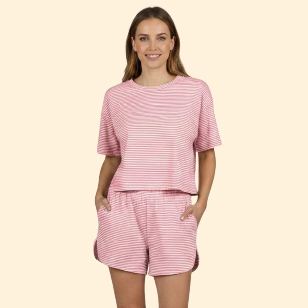 Women’s Striped Leisure Set with Elastic Waistband