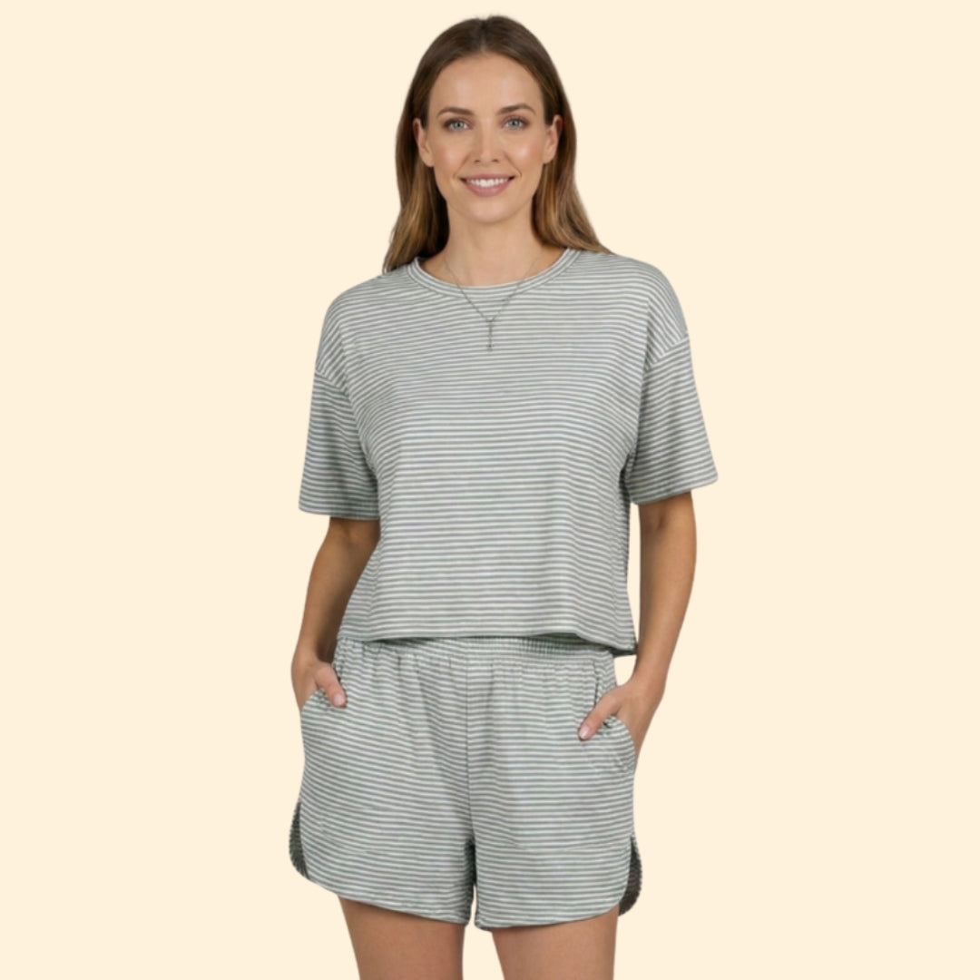 Women’s Striped Leisure Set with Elastic Waistband