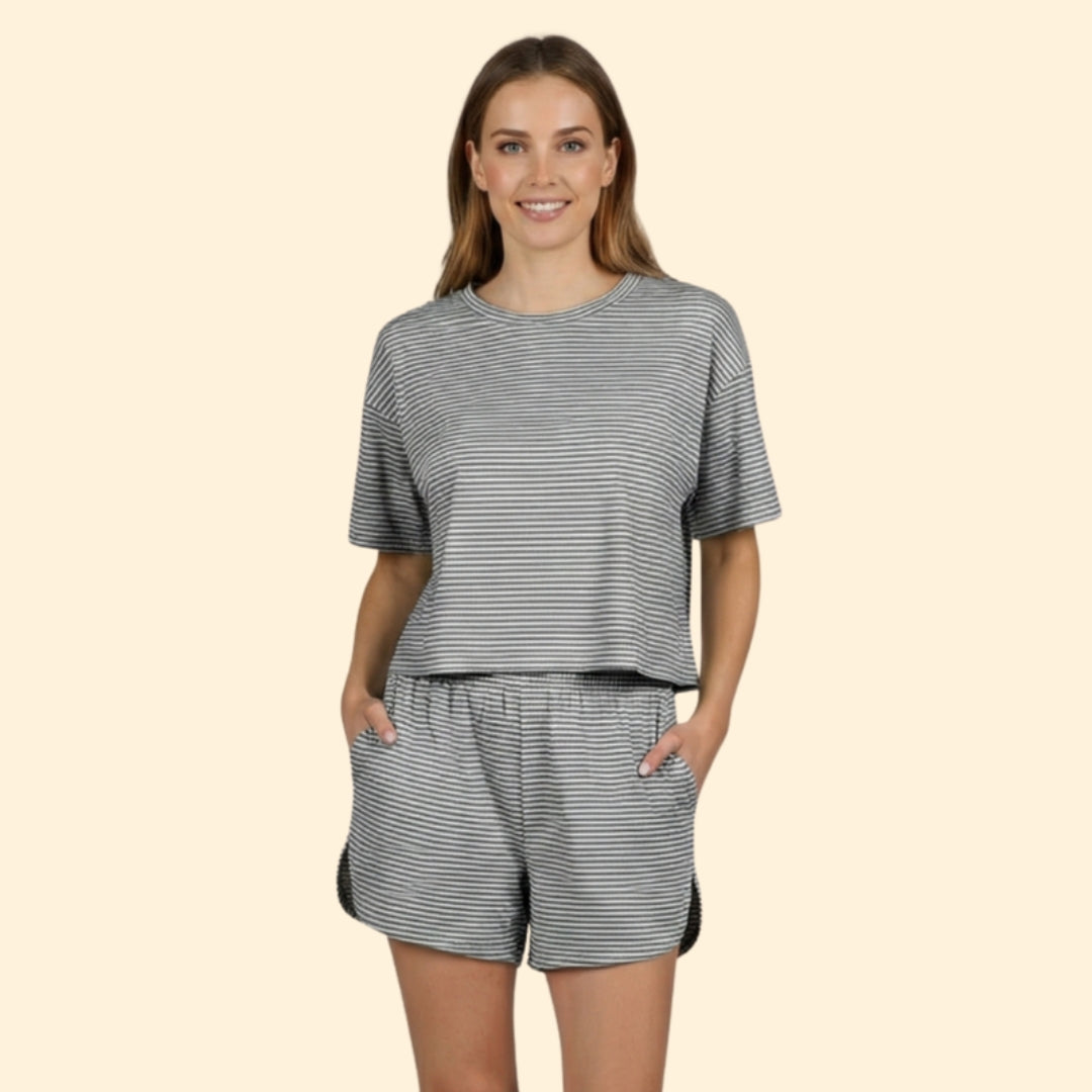 Women’s Striped Leisure Set with Elastic Waistband