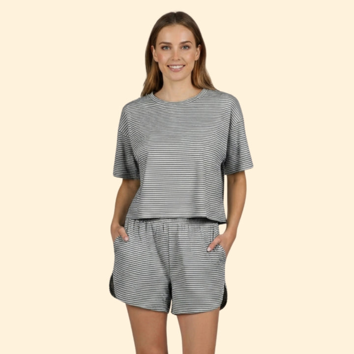 Women’s Striped Leisure Set with Elastic Waistband