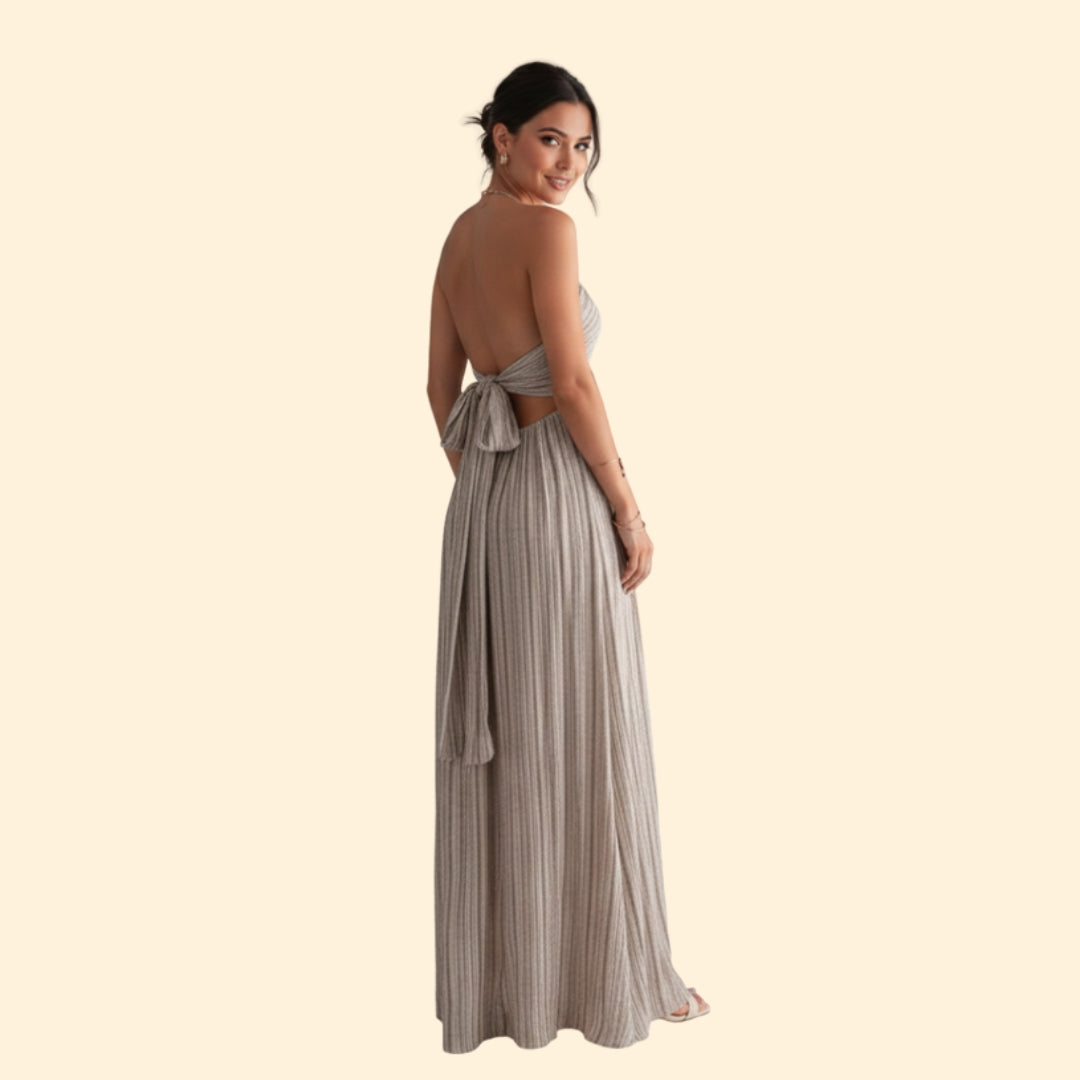 Women’s Striped Maxi Dress with Adjustable Straps