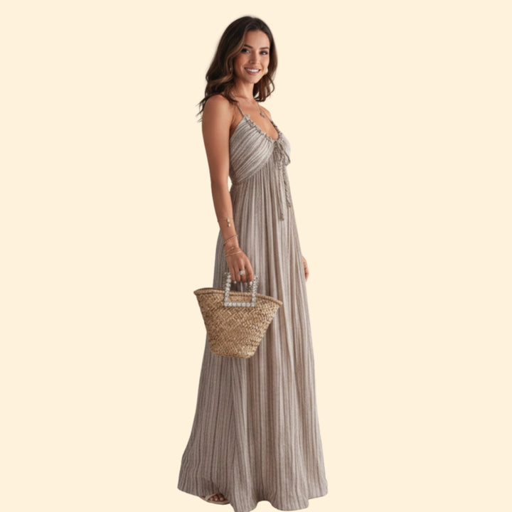 Women’s Striped Maxi Dress with Adjustable Straps