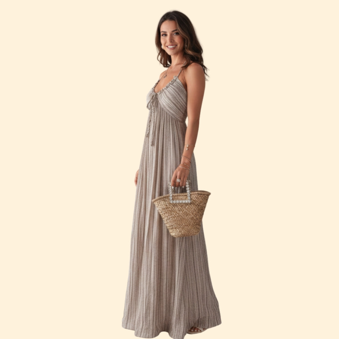 Women’s Striped Maxi Dress with Adjustable Straps