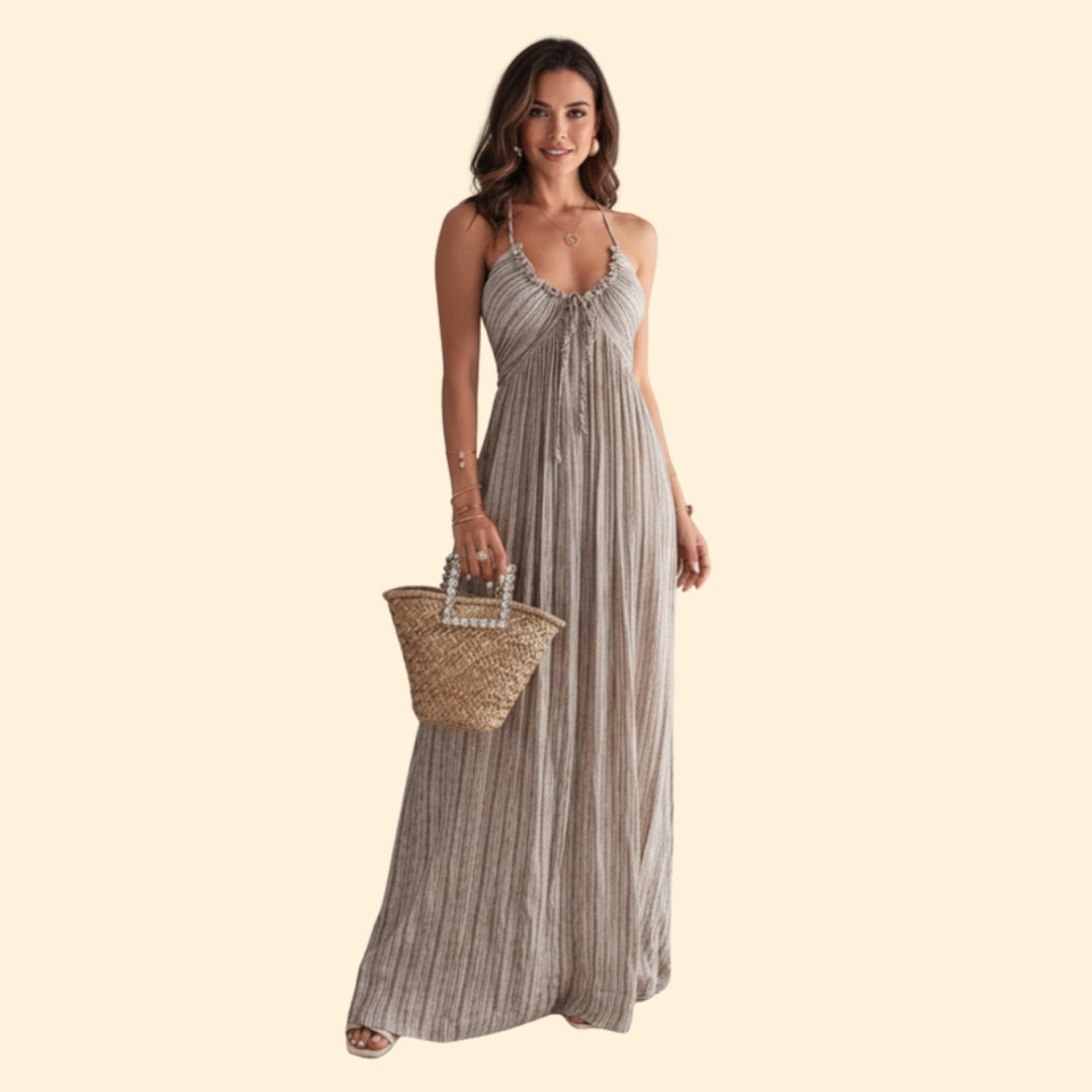 Women’s Striped Maxi Dress with Adjustable Straps