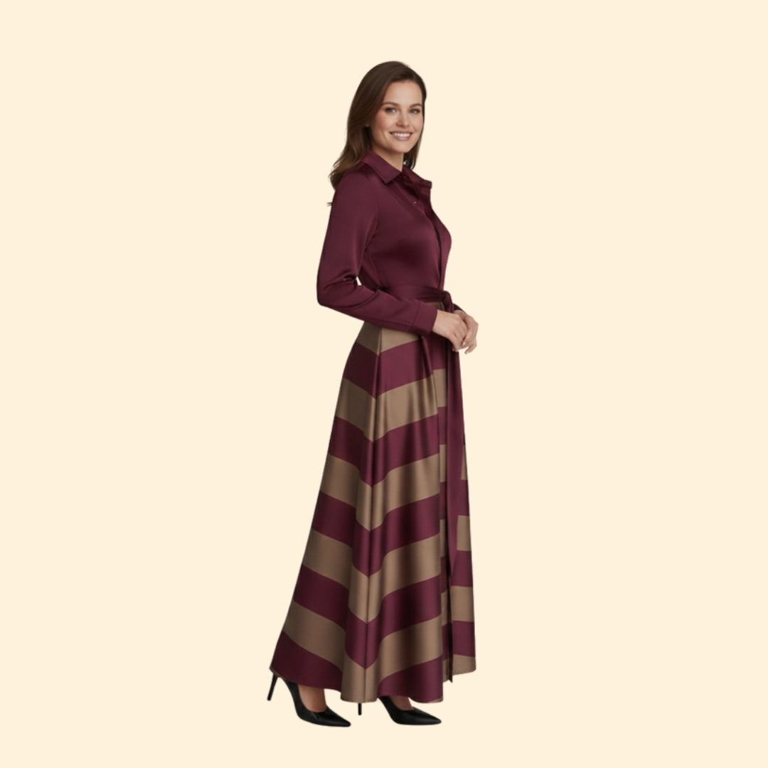 Women’s Striped Maxi Dress with Shirt Collar