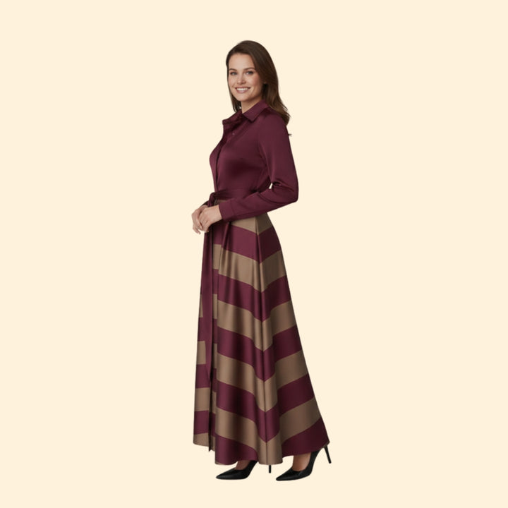 Women’s Striped Maxi Dress with Shirt Collar