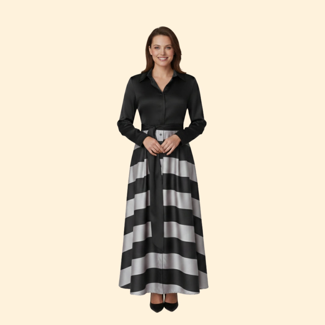 Women’s Striped Maxi Dress with Shirt Collar