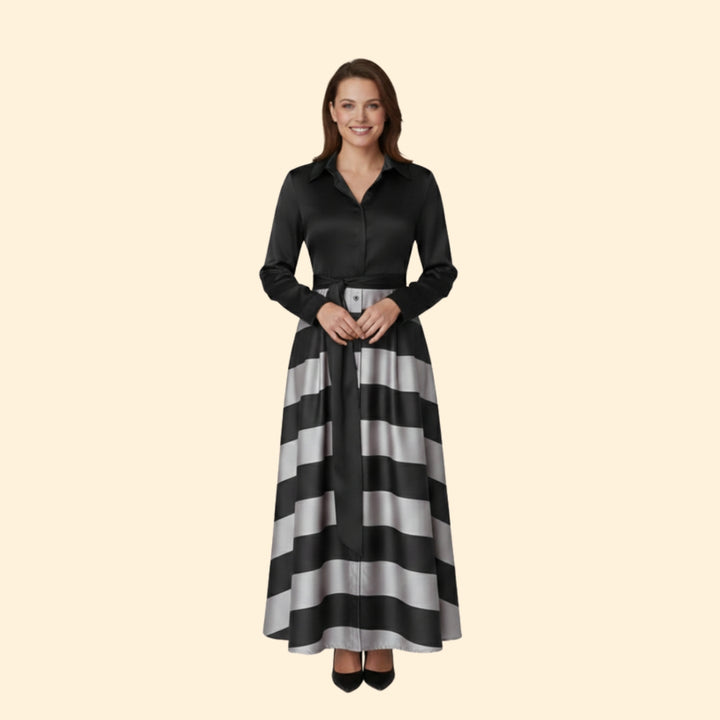 Women’s Striped Maxi Dress with Shirt Collar