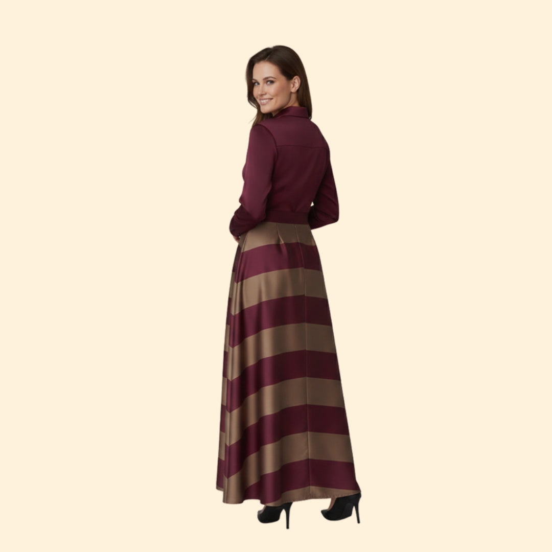 Women’s Striped Maxi Dress with Shirt Collar