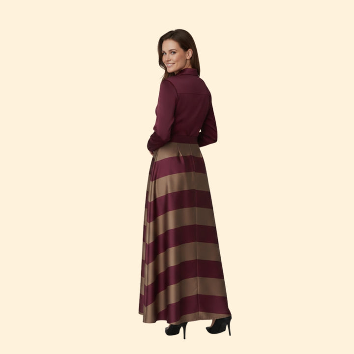 Women’s Striped Maxi Dress with Shirt Collar