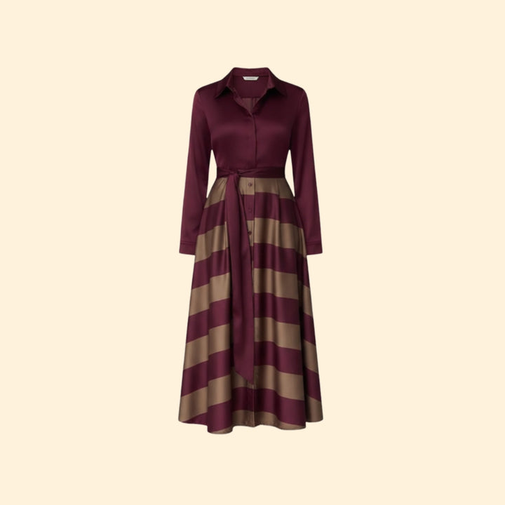 Women’s Striped Maxi Dress with Shirt Collar