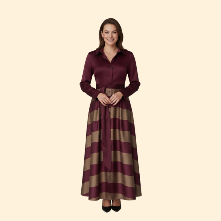 Women’s Striped Maxi Dress with Shirt Collar