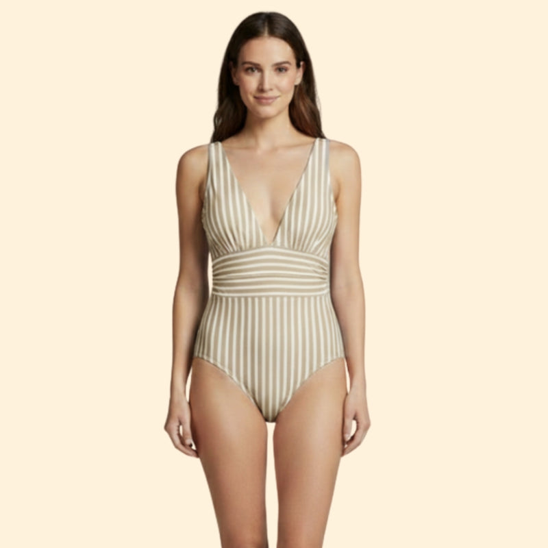 Women’s Striped One-Piece Swimsuit with Deep V-Neck