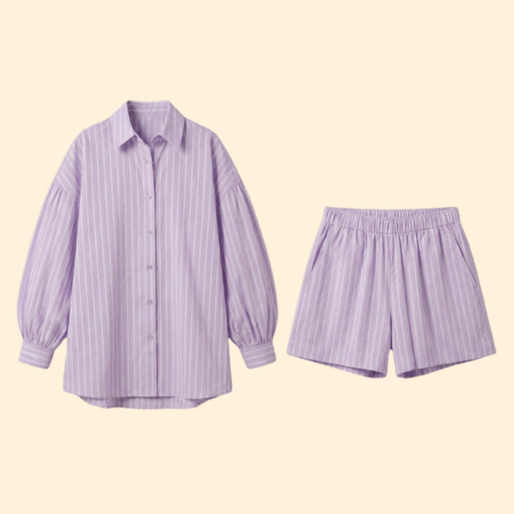 Women’s Striped Shirt and Drawstring Shorts Set