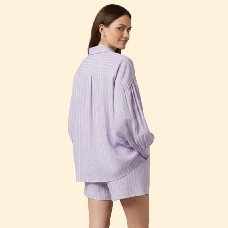 Women’s Striped Shirt and Drawstring Shorts Set