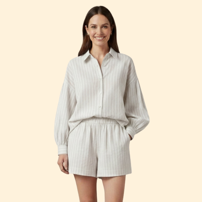 Women’s Striped Shirt and Drawstring Shorts Set