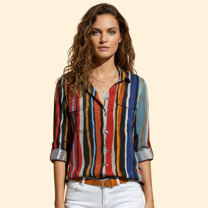 Women’s Striped Shirt with Button Front Design