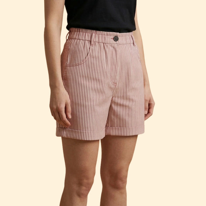 Women’s Striped Shorts with Button Waist