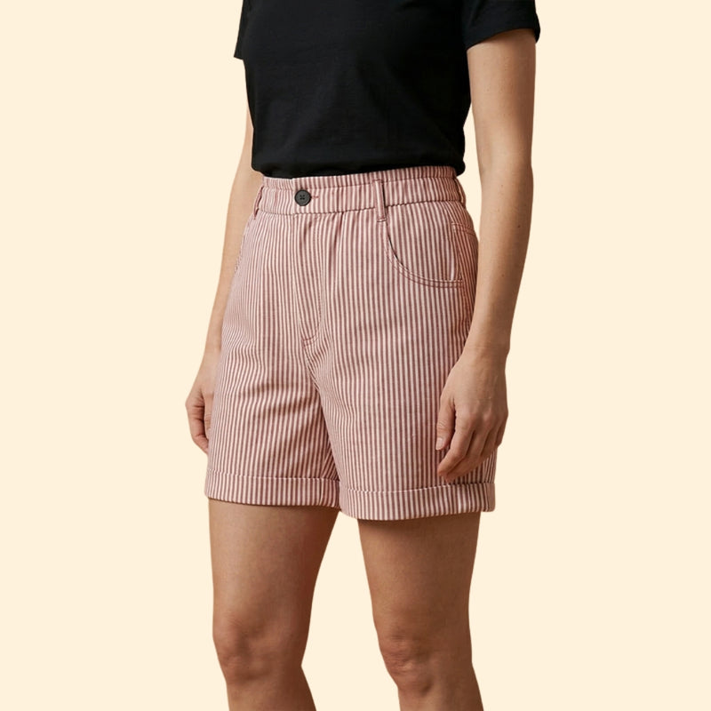 Women’s Striped Shorts with Button Waist