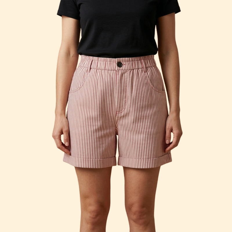 Women’s Striped Shorts with Button Waist