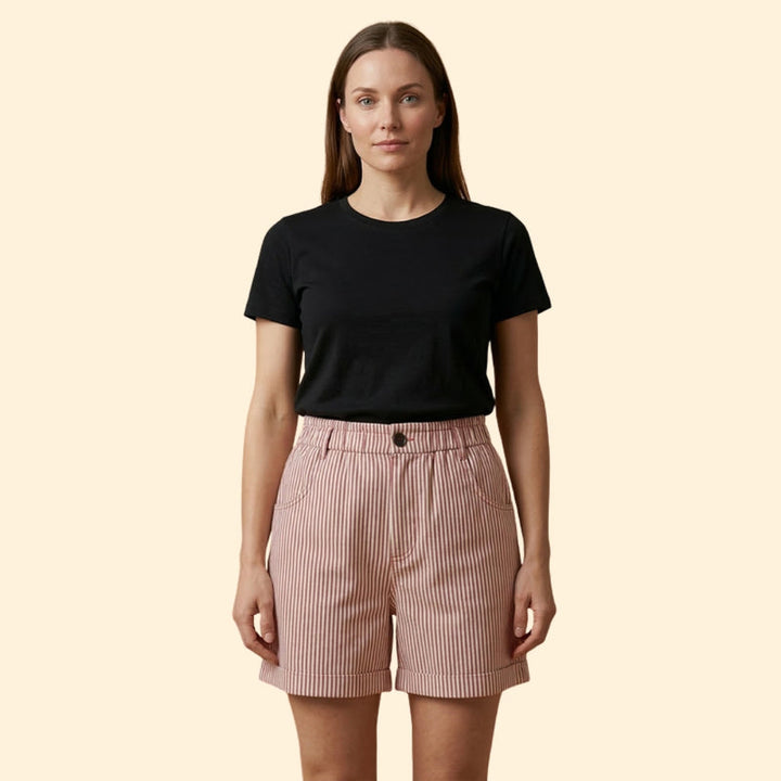Women’s Striped Shorts with Button Waist