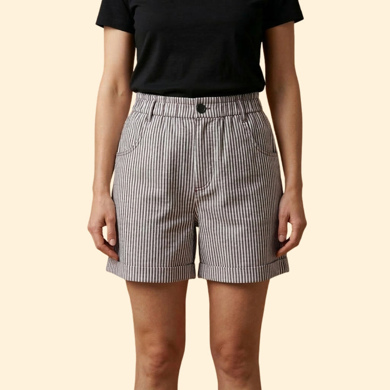 Women’s Striped Shorts with Button Waist