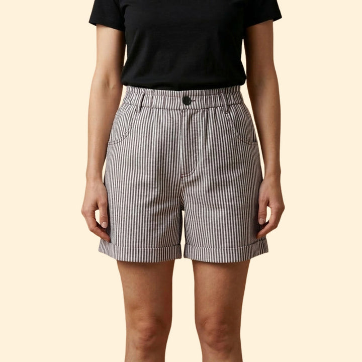 Women’s Striped Shorts with Button Waist