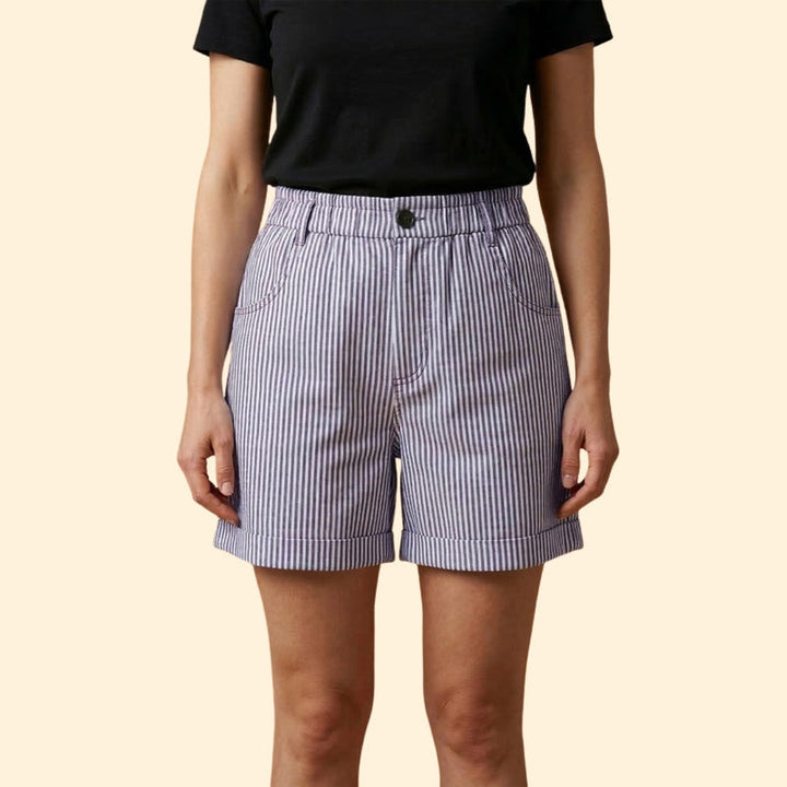 Women’s Striped Shorts with Button Waist