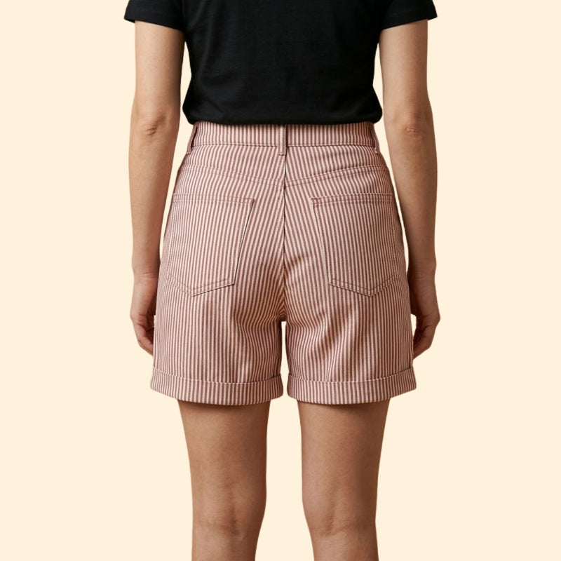 Women’s Striped Shorts with Button Waist