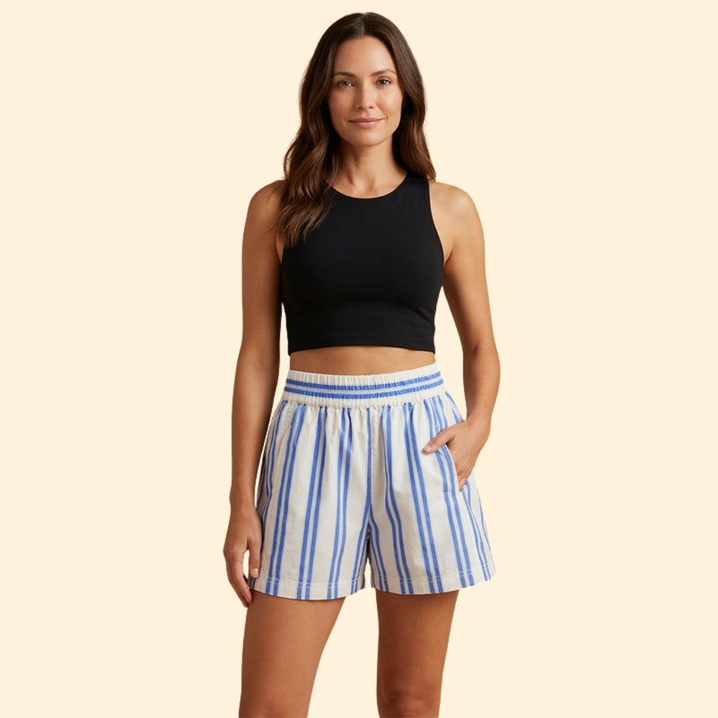 Women’s Striped Shorts with Elastic Waistband