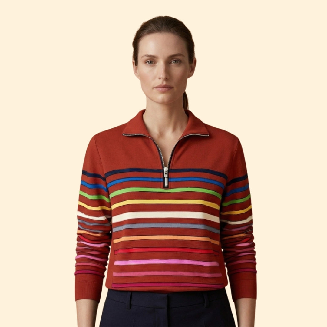 Women’s Striped Sweatshirt with Half-Zip
