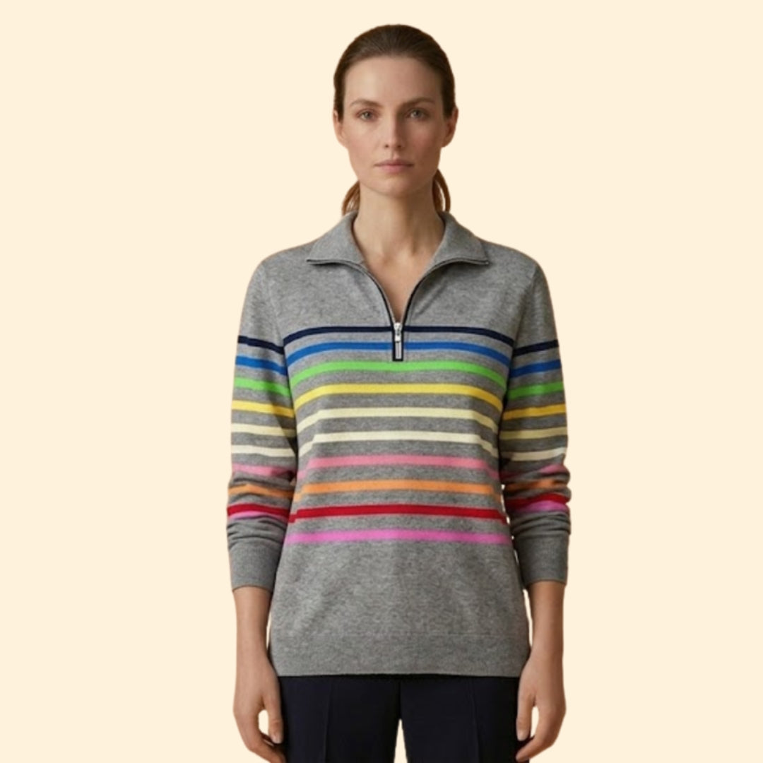 Women’s Striped Sweatshirt with Half-Zip