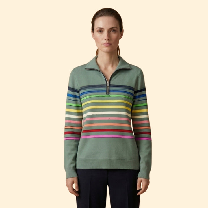 Women’s Striped Sweatshirt with Half-Zip