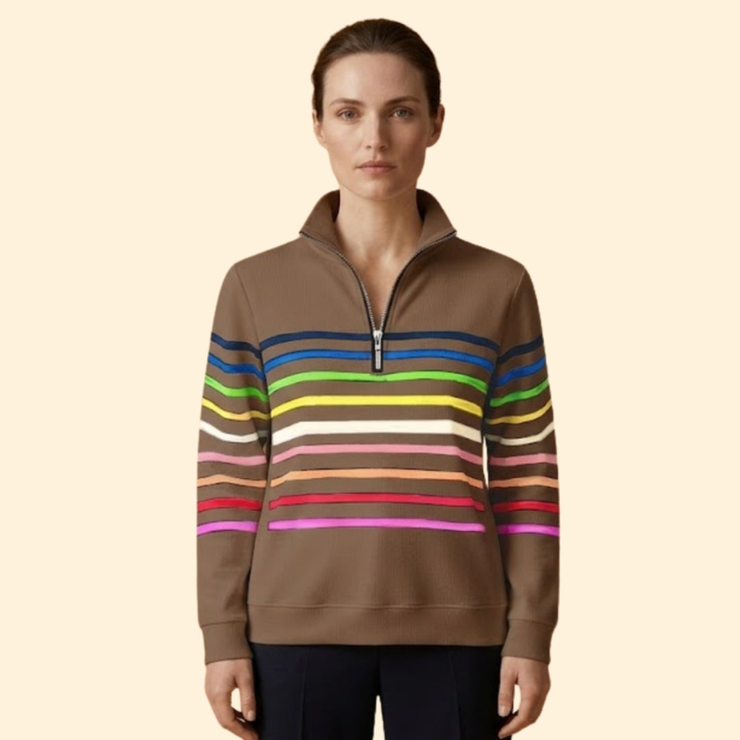 Women’s Striped Sweatshirt with Half-Zip