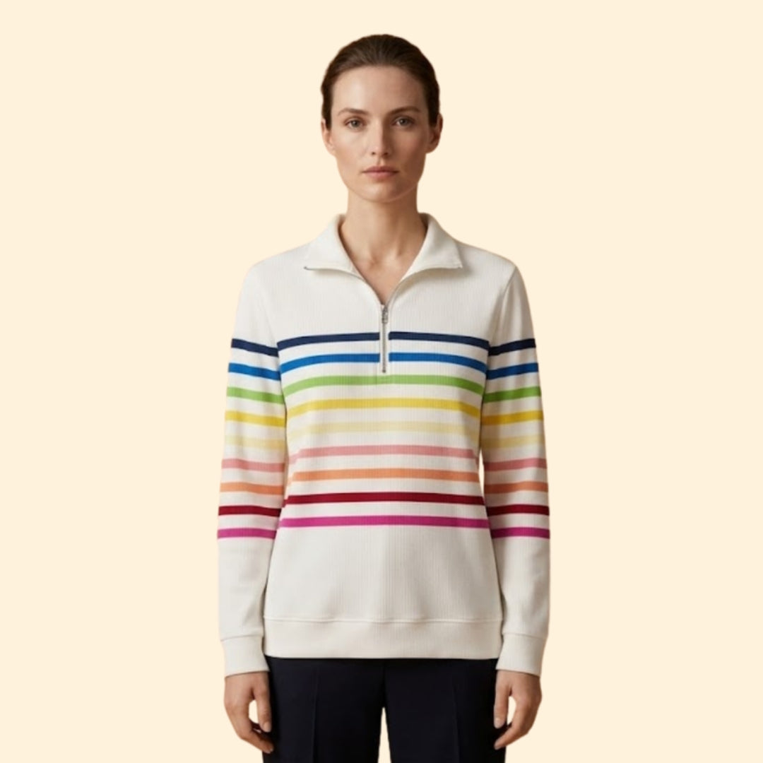 Women’s Striped Sweatshirt with Half-Zip
