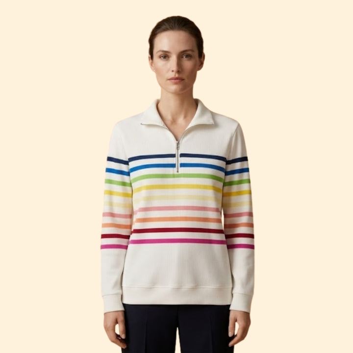 Women’s Striped Sweatshirt with Half-Zip