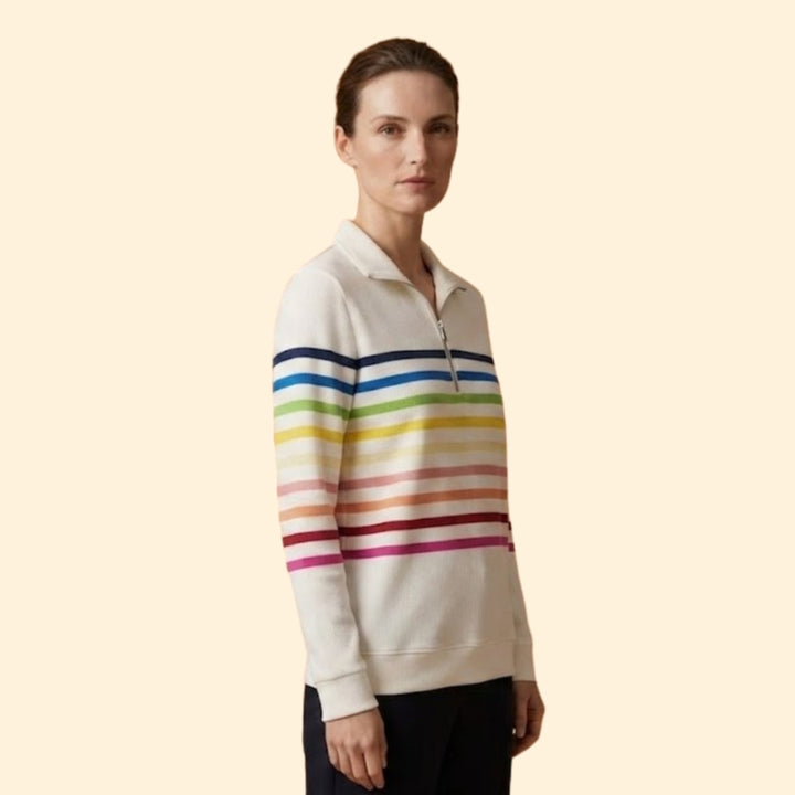 Women’s Striped Sweatshirt with Half-Zip