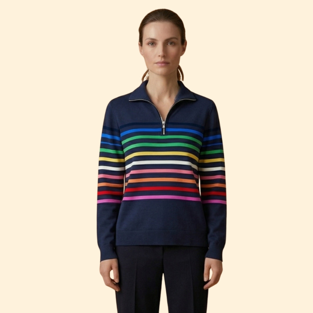 Women’s Striped Sweatshirt with Half-Zip