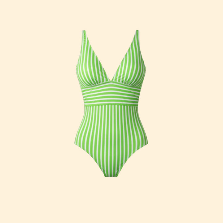 Women’s Striped Swimsuit with Deep V Neck