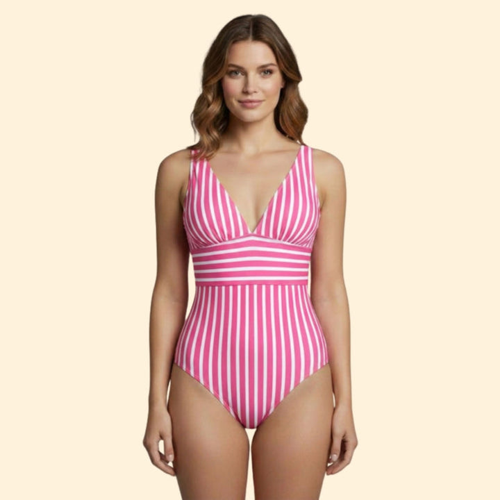 Women’s Striped Swimsuit with Deep V Neck