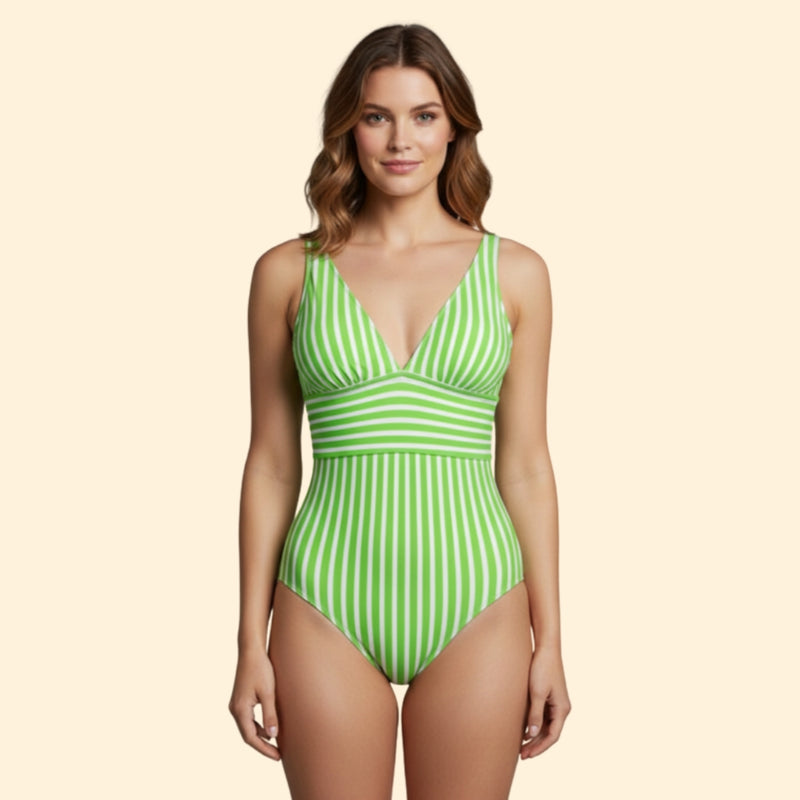 Women’s Striped Swimsuit with Deep V Neck