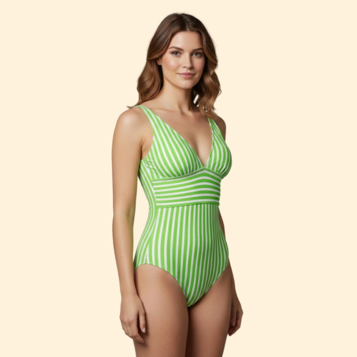 Women’s Striped Swimsuit with Deep V Neck