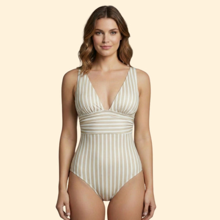 Women’s Striped Swimsuit with Deep V Neck