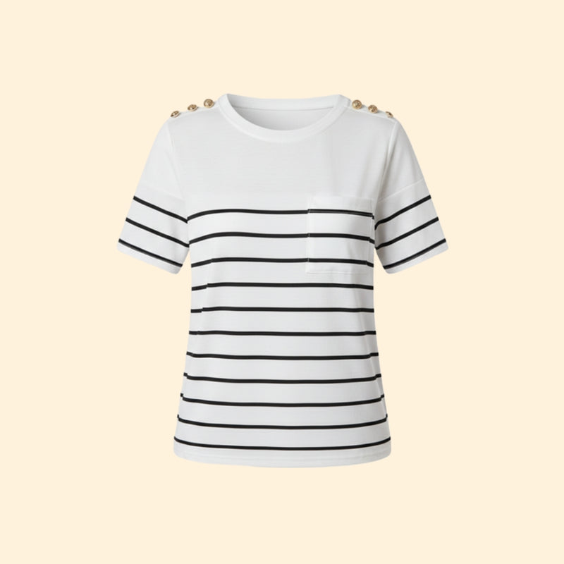 Women’s Striped T-Shirt with Chic Shoulder Accents