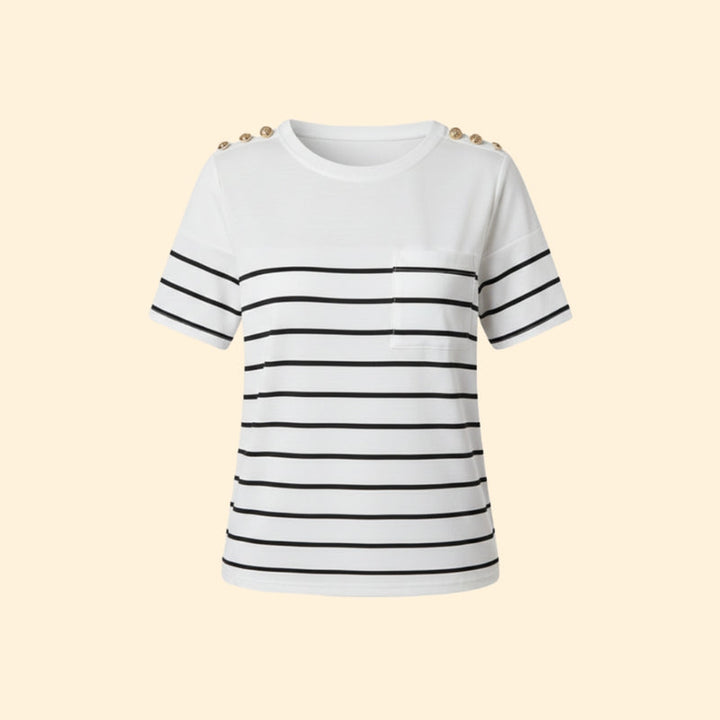 Women’s Striped T-Shirt with Chic Shoulder Accents