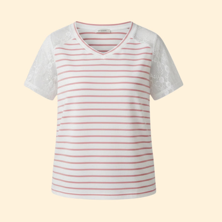 Women’s Striped T-Shirt with Lace Sleeves