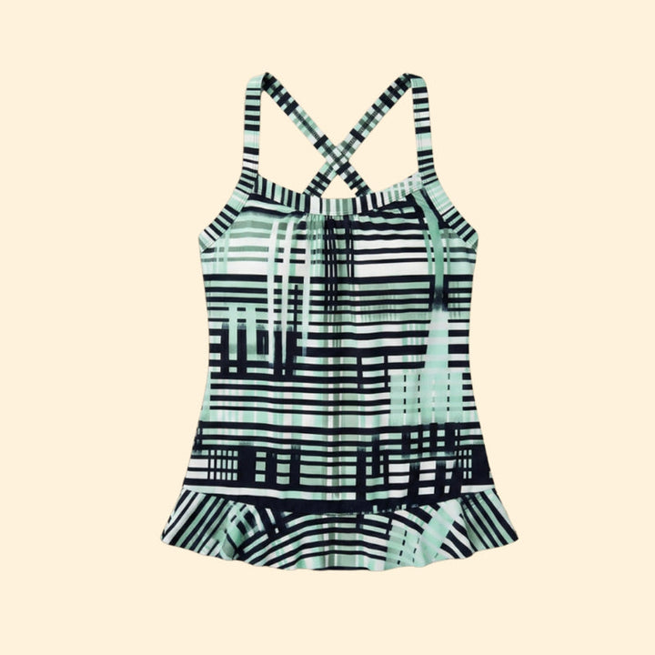 Women’s Striped Tankini Set with Adjustable Straps
