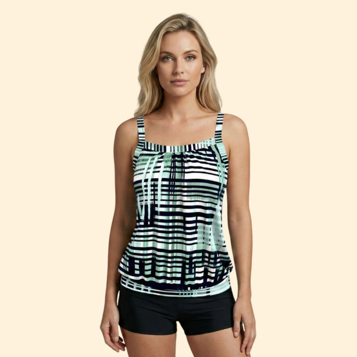 Women’s Striped Tankini Set with Adjustable Straps
