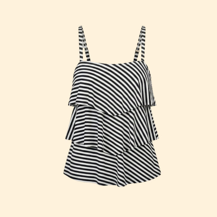 Women’s Striped Tankini Set with Ruffled Layers