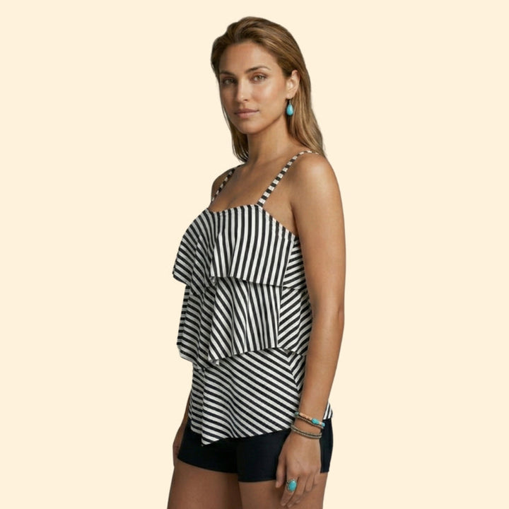 Women’s Striped Tankini Set with Ruffled Layers